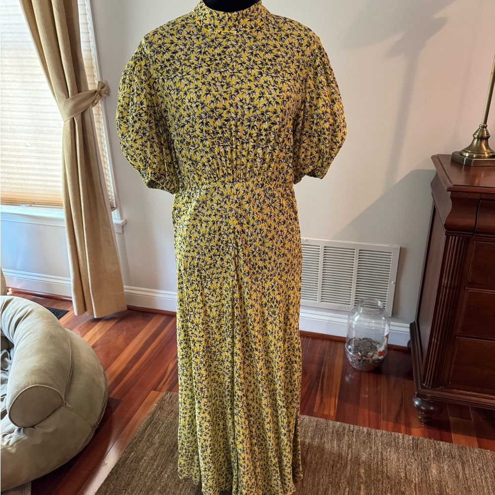 Chic Yellow Floral Midi Dress